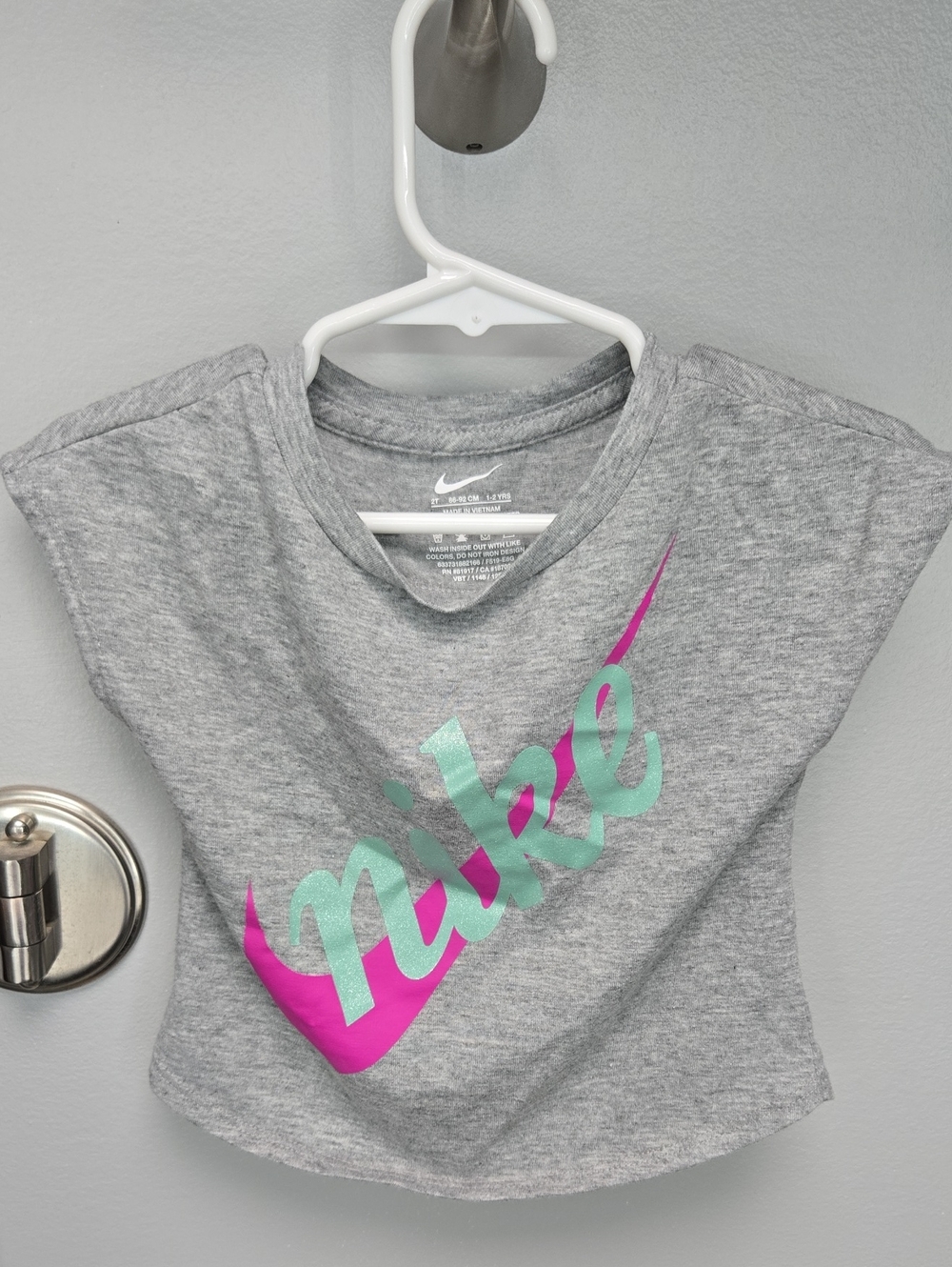 Nike Gray Tee with Pink & Mint Script Logo